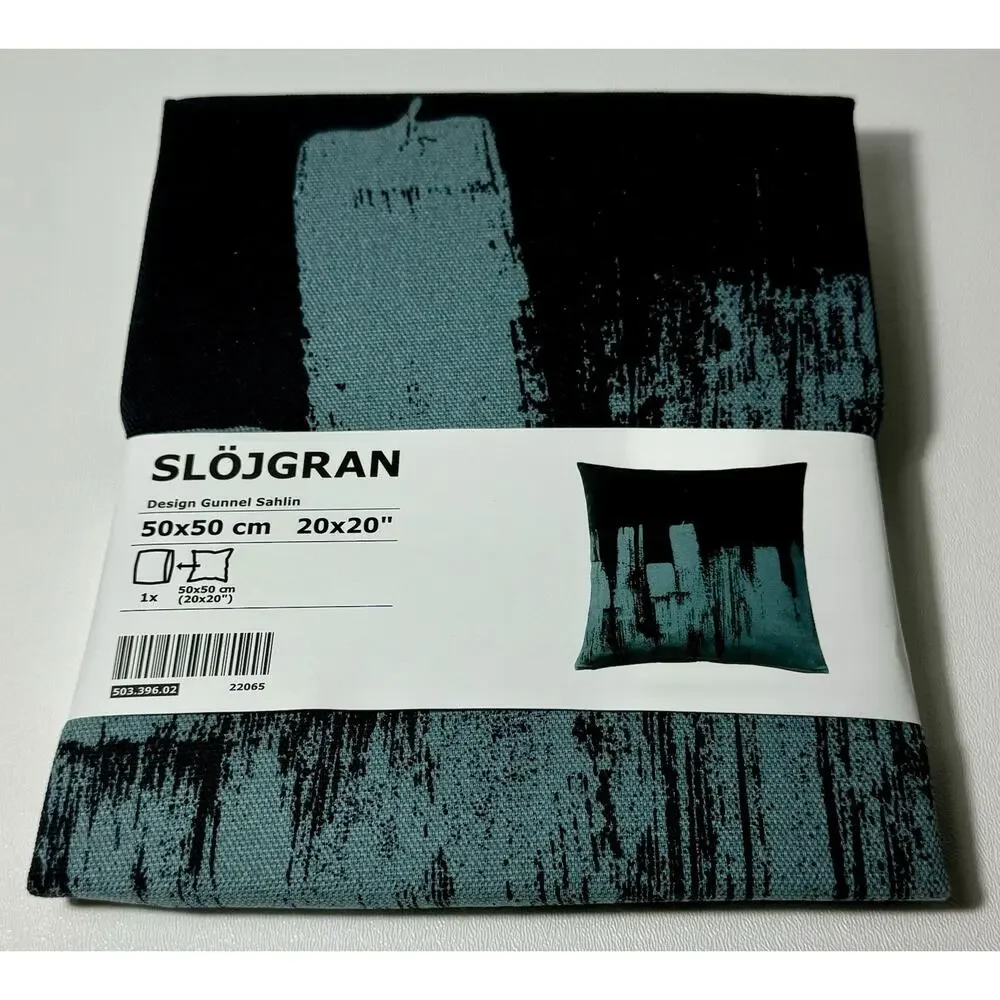 Ikea Slojgran Pillow Cover, Square 20 x 20, Zipper Closure, Navy/Teal